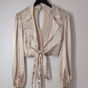 privy Satin Tie-Front Blouse in Champagne